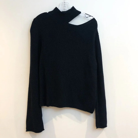 RtA 100% Cotton Langley Black Tight Knit Cut Out High Neck Designer Sweater XS - Picture 3 of 12